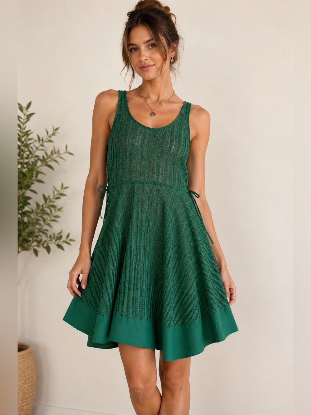Tracy Reese x Anthropologie Green Sleeveless Knit Fit-and-Flare Dress Size XS
